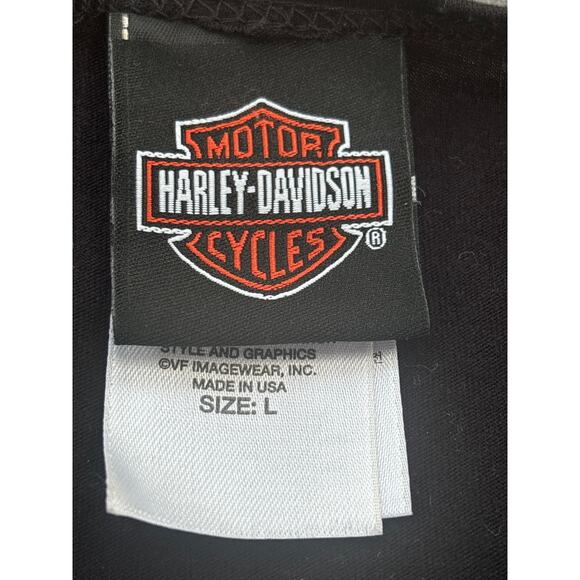 Harley Davidson Striped T-shirt Womans Large Biker Motorcycle Black White - Picture 7 of 11